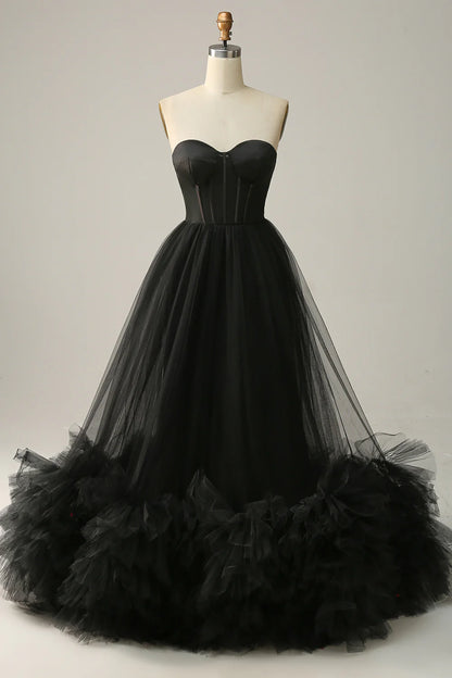 A-line Sweet Black Tassel Ball Party Formal Dress