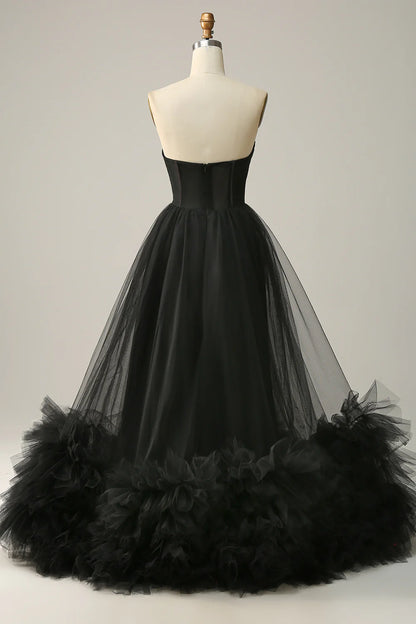 A-line Sweet Black Tassel Ball Party Formal Dress