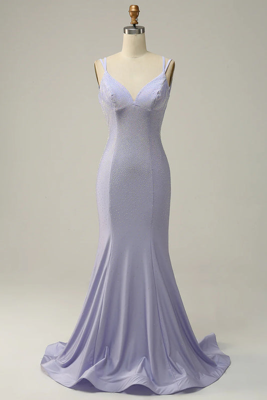 Lavender slim fit mermaid pearl sparkling ball dress