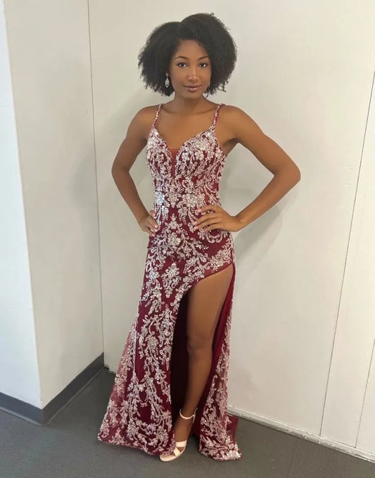 Sexy slim fit and eye-catching spaghetti strap Burgundy brown long skirt