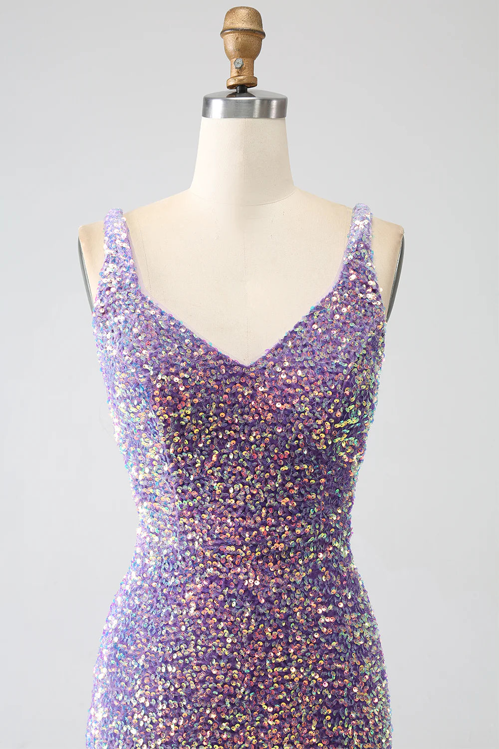Sparkling and sexy mermaid light purple sequin split ball dress