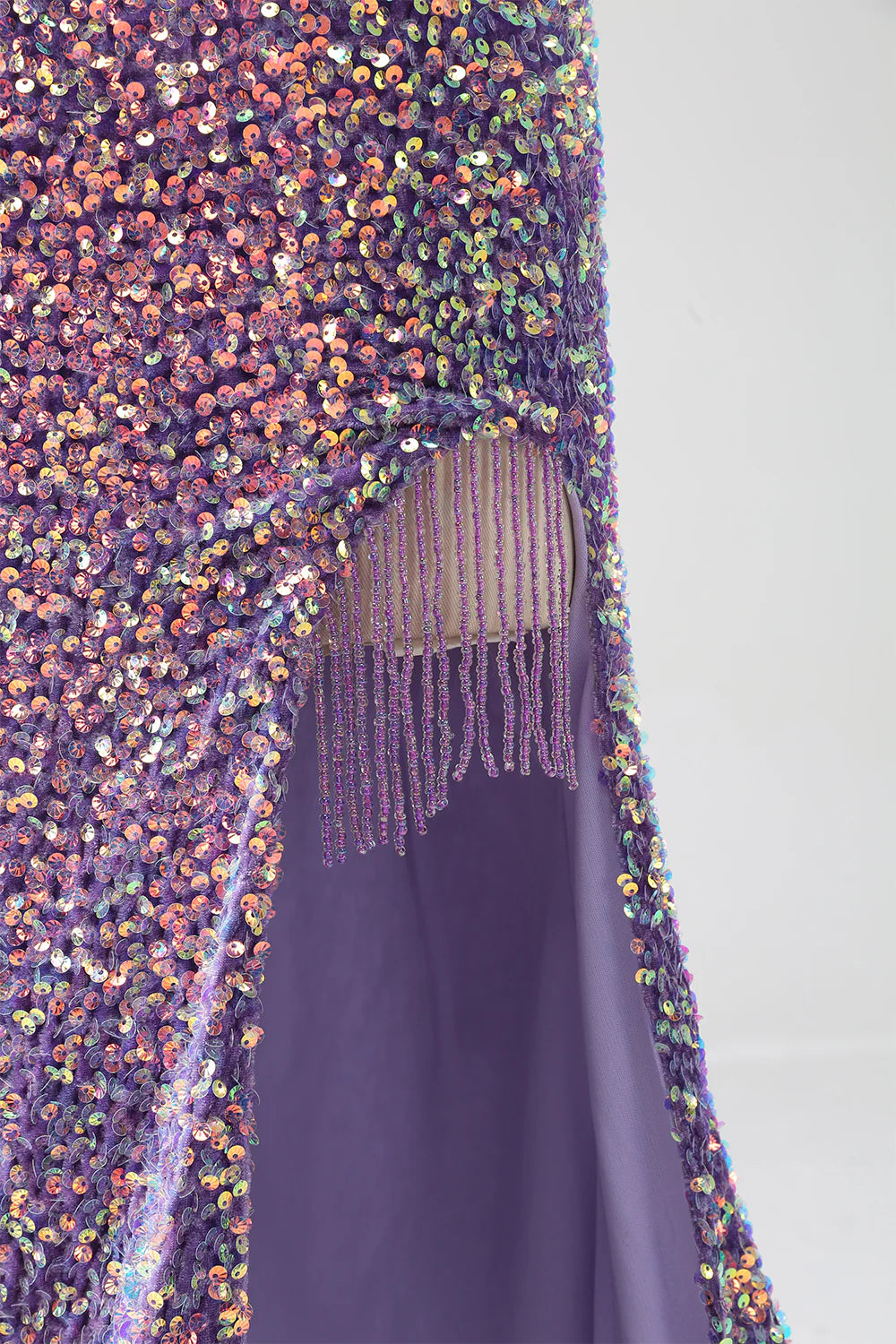 Sparkling and sexy mermaid light purple sequin split ball dress
