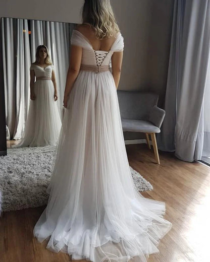 Elegant Beach Wedding Dresses Tulle Off Shoulder