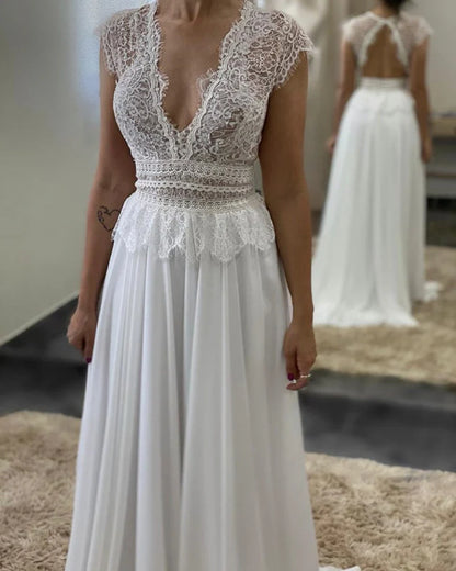 Sexy Boho Wedding Dresses Lace Open Back