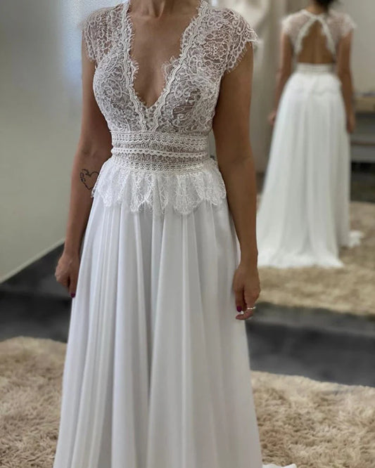 Sexy Boho Wedding Dresses Lace Open Back