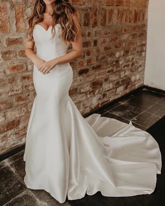 Mermaid Sweetheart Open Back Wedding Dress Satin