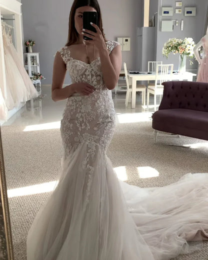 Mermaid Sweetheart Spaghetti Straps Wedding Lace Dresses