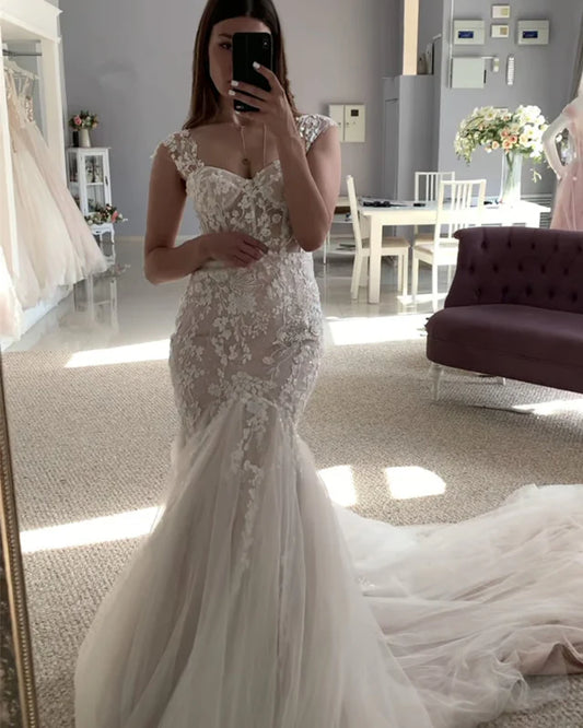 Mermaid Sweetheart Spaghetti Straps Wedding Lace Dresses