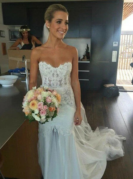 Wedding Sweetheart Tulle Sticker Mermaid Tail Lace Dress