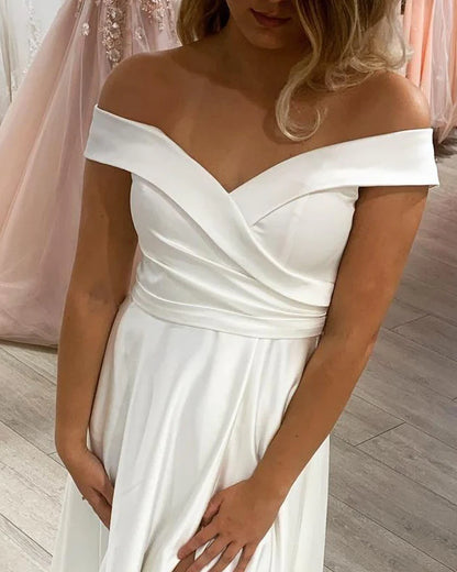 Long White Satin Bridal Shower Dress For Wedding