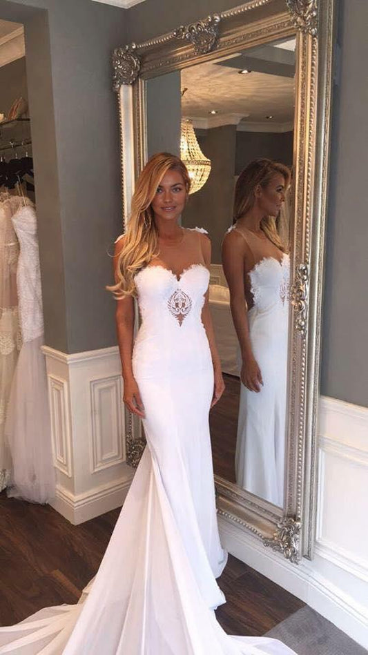 Back Sheath Wedding Dresses Sleeveless Vintage Lace Bride Dress