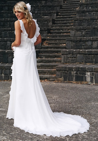 V-neck Chiffon Wedding Dress Summer Beach Ruffles Sleeveless Bridal Dresses