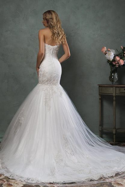 Chiffon Sweetheart Ruffle Bridal Dress Latest Lace Stickers Customized Wedding Dress