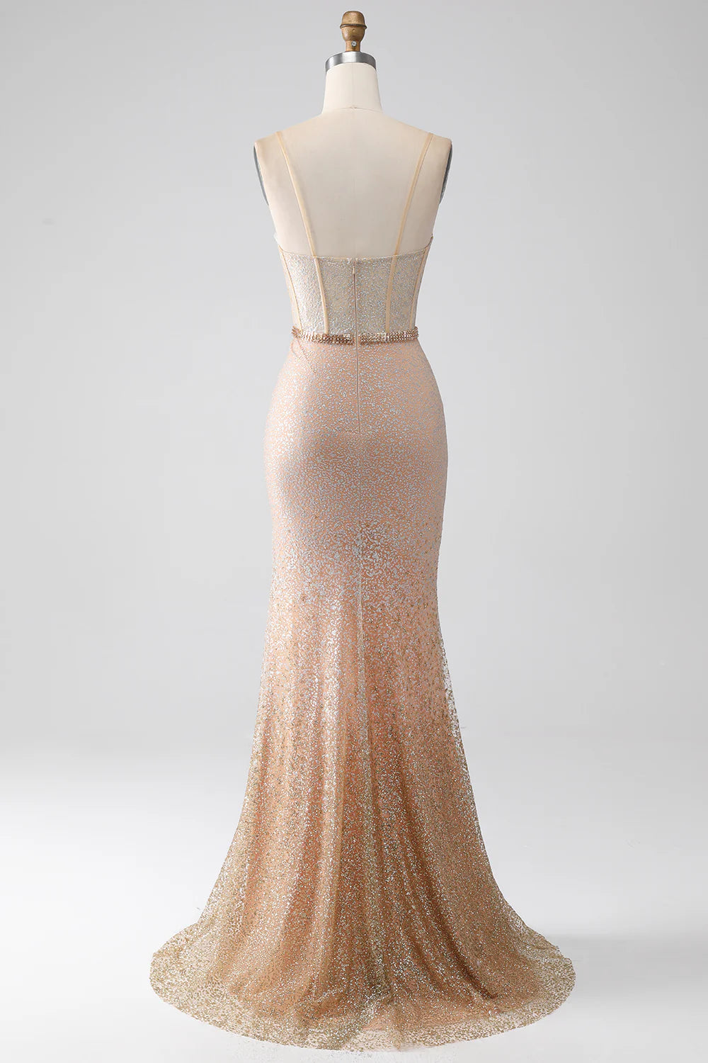 Mermaid Champagne Spaghetti Straps Long Prom Dress with Slit