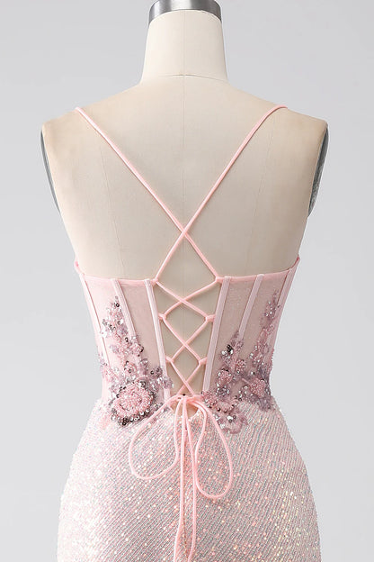 Sparkling pink beaded mermaid dance party cocktail dress