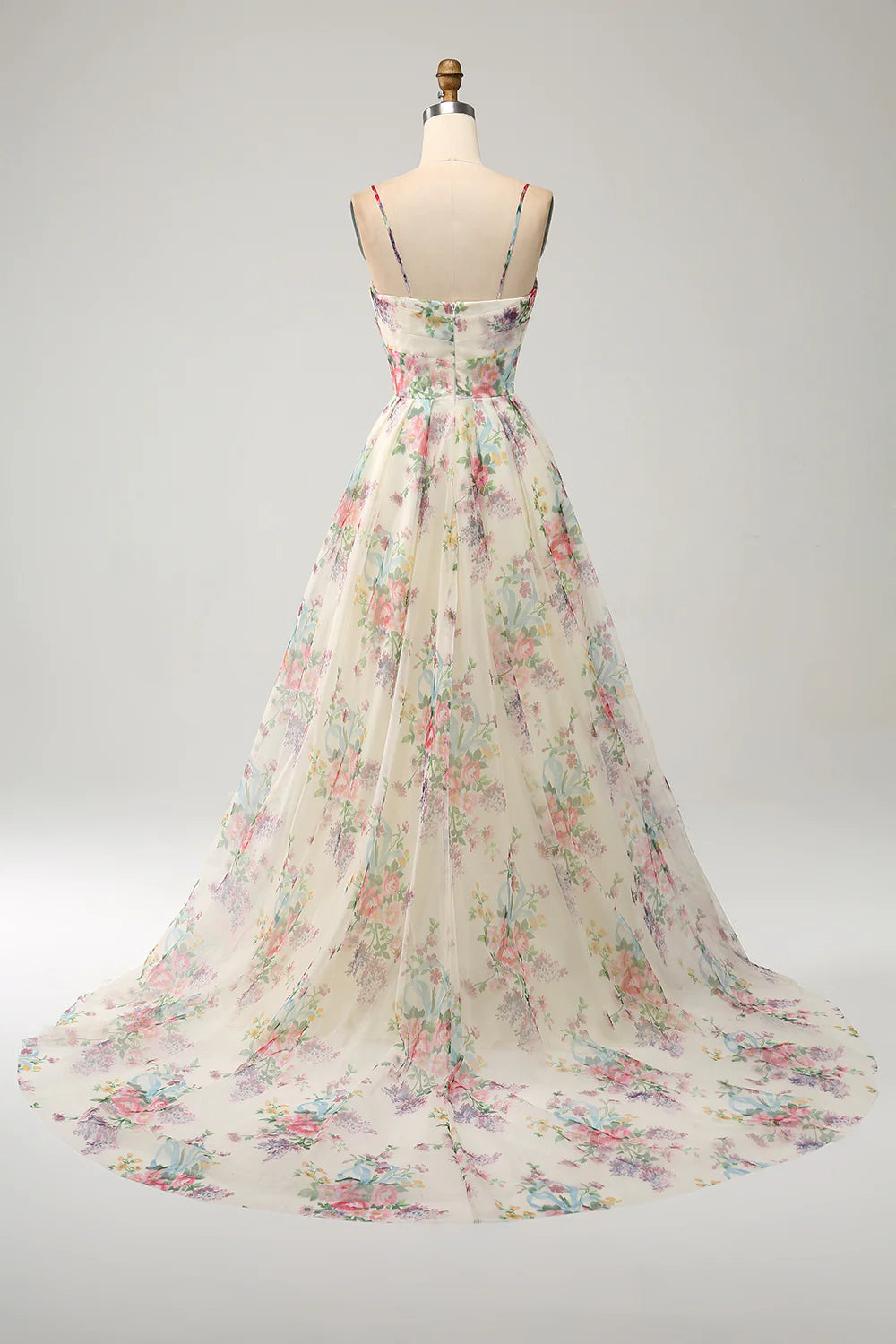A-line Elegant Flower Print Ivory Split Ball Dress