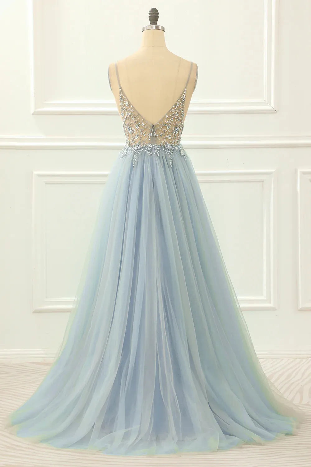 Gorgeous and generous sheer A-line Italian spaghetti strap dance long dress