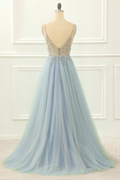 Gorgeous and generous sheer A-line Italian spaghetti strap dance long dress