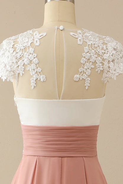 Elegant and slim fitting sweet V-neck bride mother dress with short sleeves