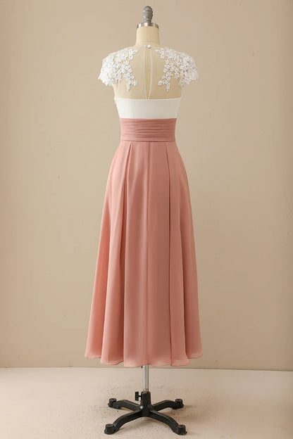 Elegant and slim fitting sweet V-neck bride mother dress with short sleeves