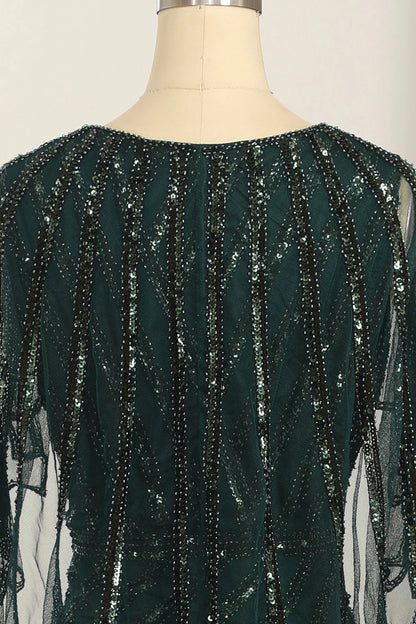 Dark green elegant sequin round neck 1920s long dress