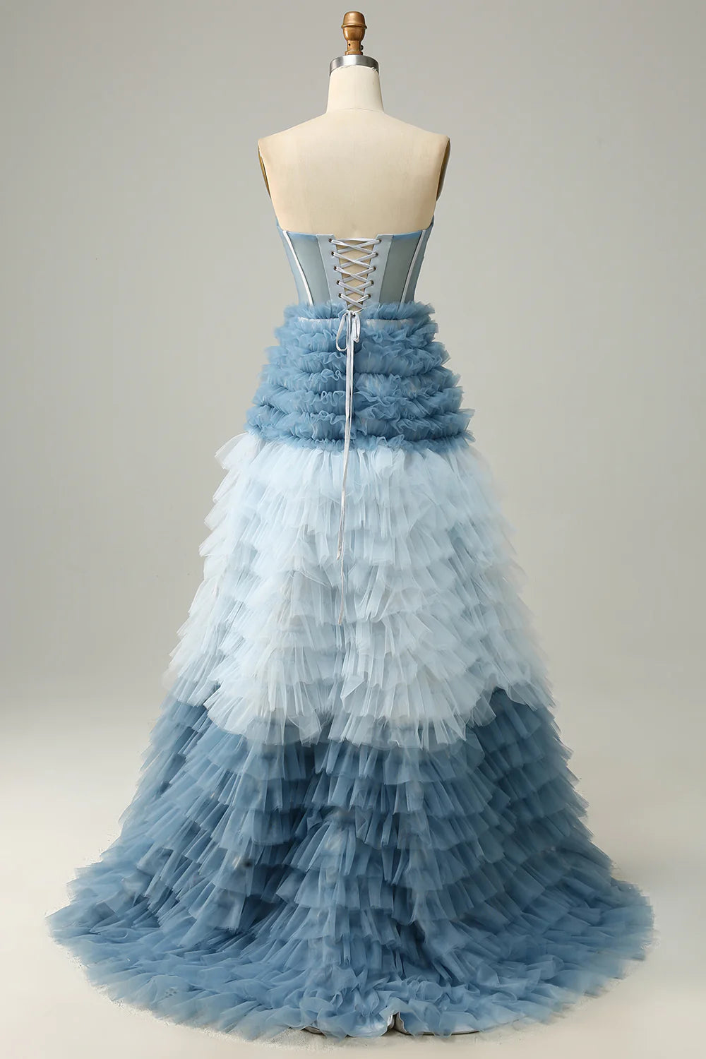 A-line Sweet Grey Blue Lotus Edge Long Ball Dress