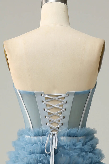 A-line Sweet Grey Blue Lotus Edge Long Ball Dress