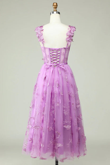 Purple A-shaped Butterfly Application Ball Cocktail  Evening Dress