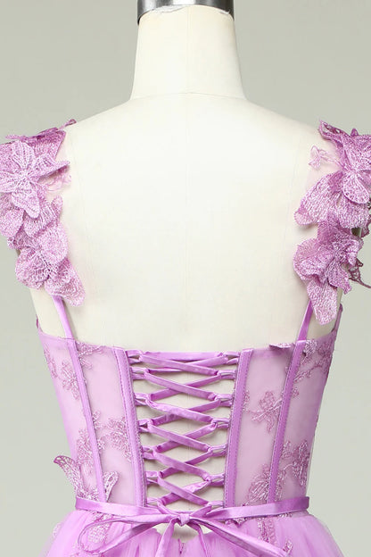 Purple A-shaped Butterfly Application Ball Cocktail  Evening Dress