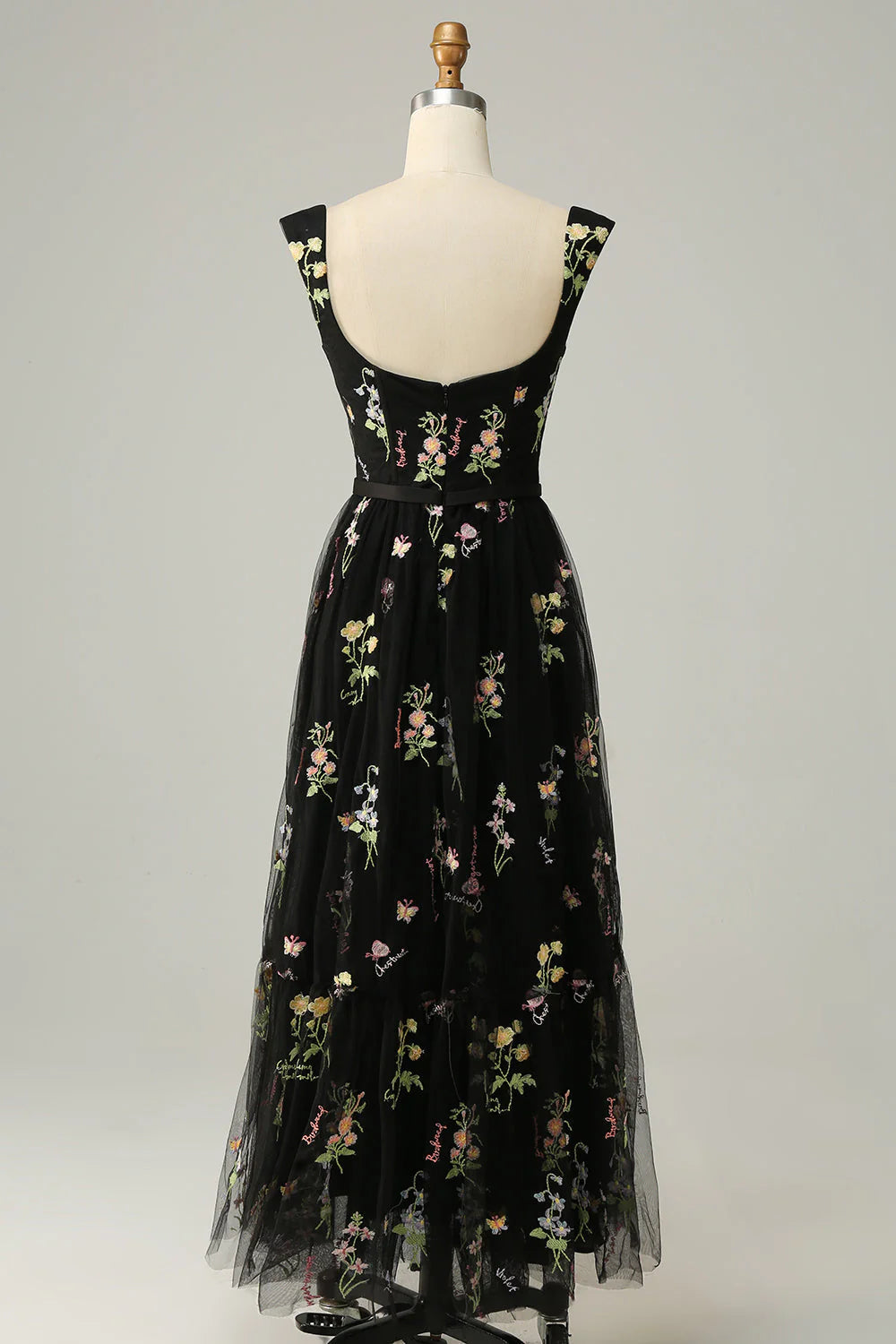 Sweet black embroidered long ball dress