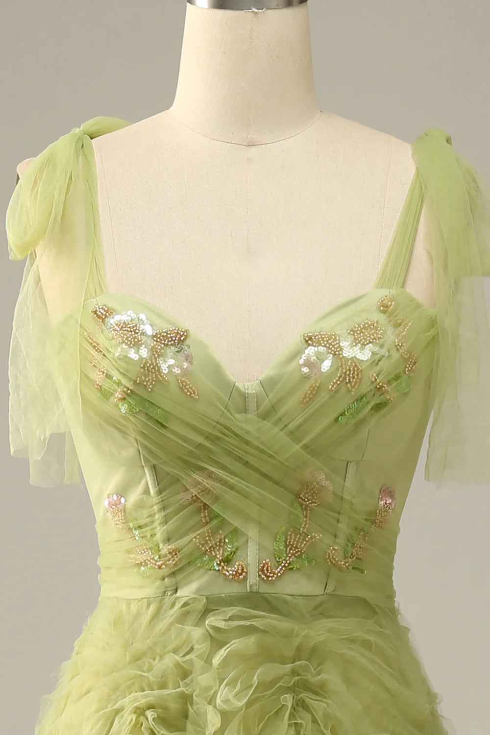 Light green elegant A-line embroidered dance party dress