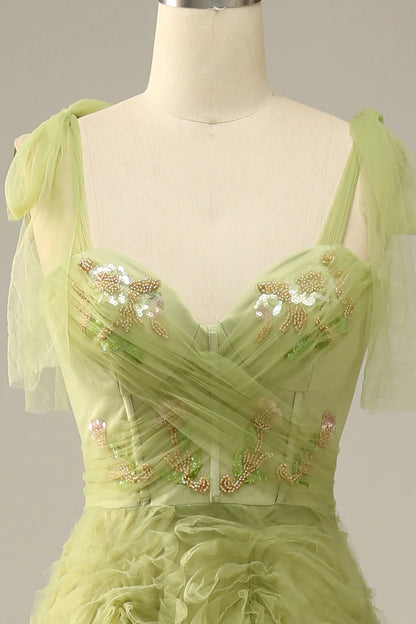 Light green elegant A-line embroidered dance party dress