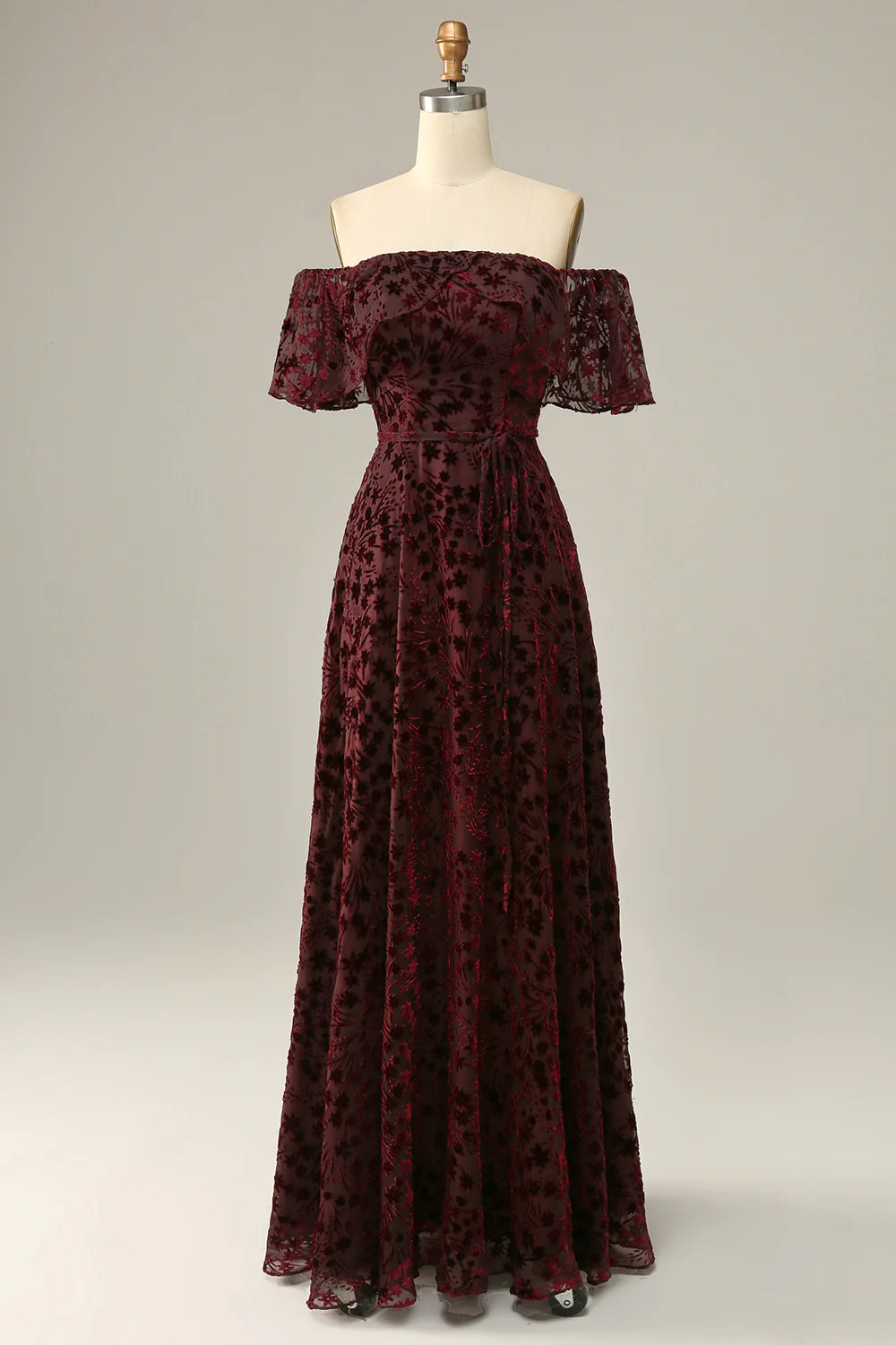 Burgundy Flower Sexy Elegant Off Shoulder Cocktail Ball Evening Dress