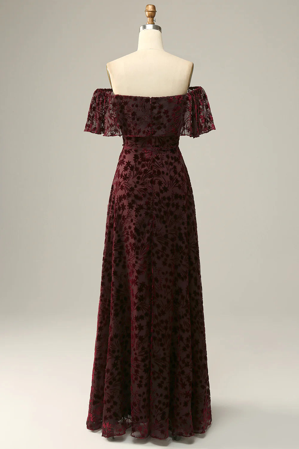 Burgundy Flower Sexy Elegant Off Shoulder Cocktail Ball Evening Dress