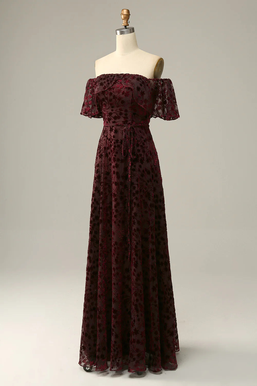 Burgundy Flower Sexy Elegant Off Shoulder Cocktail Ball Evening Dress