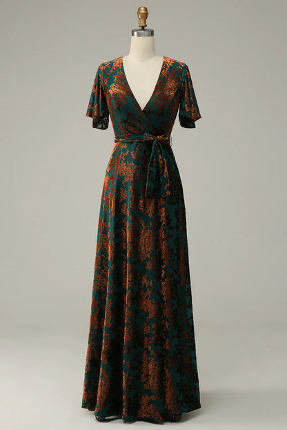 Burnout Velvet Dark Green Formal Bride Mom Dress
