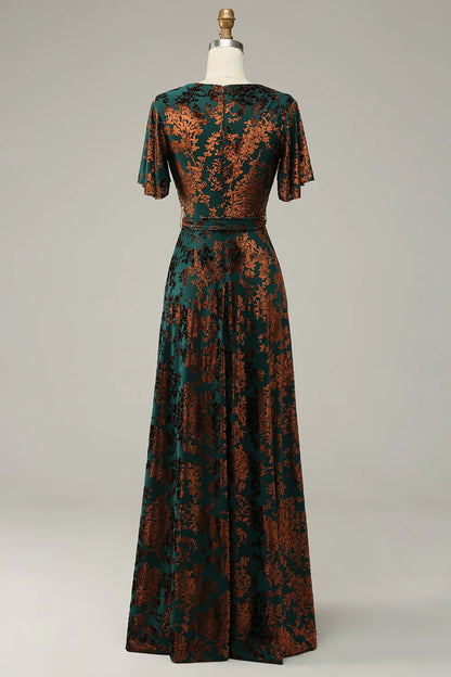 Burnout Velvet Dark Green Formal Bride Mom Dress