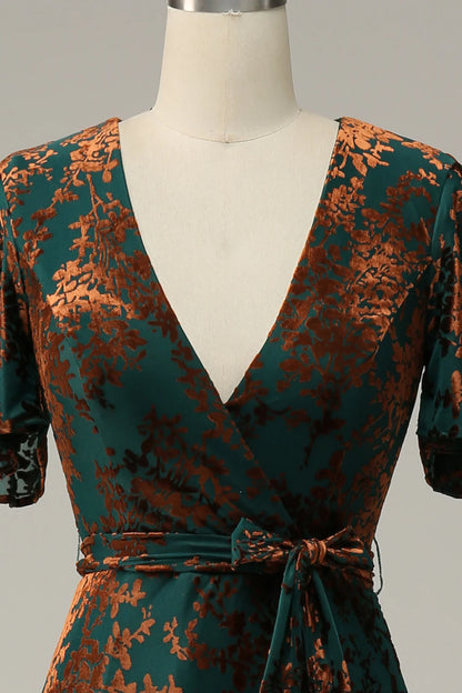 Burnout Velvet Dark Green Formal Bride Mom Dress