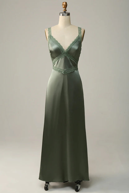V-neck sexy and elegant backless grey green lace slim fit bridesmaid dress