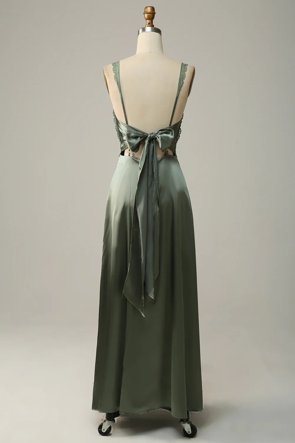 V-neck sexy and elegant backless grey green lace slim fit bridesmaid dress