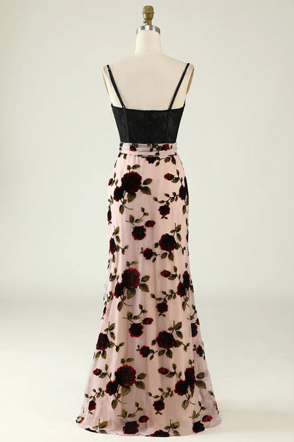 Beautiful Flower Italian Noodle Strap Split Ball Dress