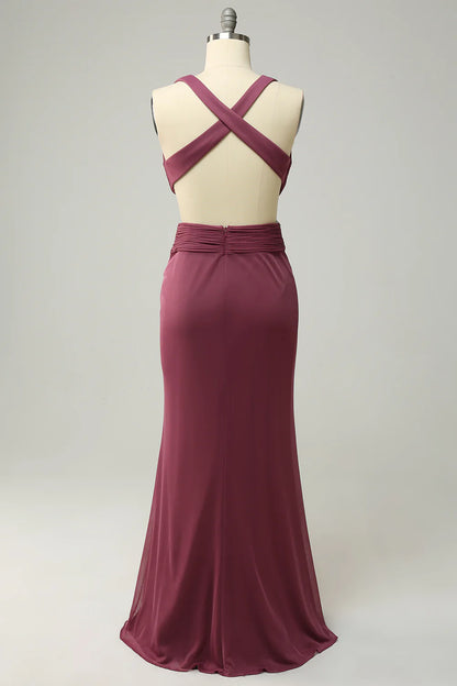 Sexy Deep V-neck Desert Rose Long Plus Size Split Slim Fit Dress