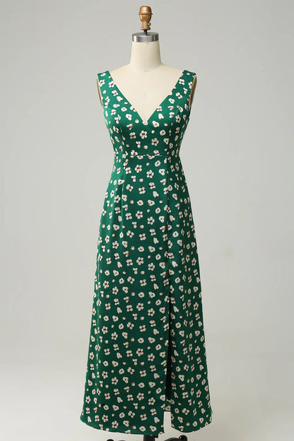 Sweet slim fit V-neck green slit ball party dress