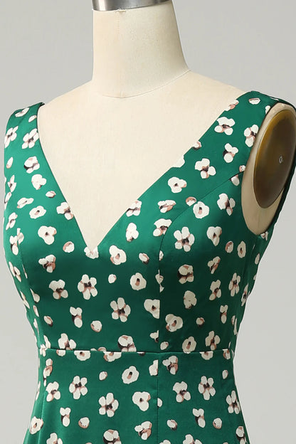 Sweet slim fit V-neck green slit ball party dress