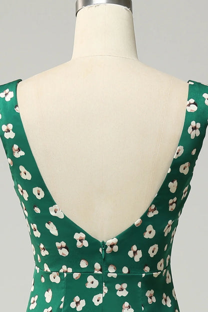 Sweet slim fit V-neck green slit ball party dress