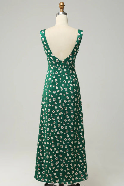 Sweet slim fit V-neck green slit ball party dress