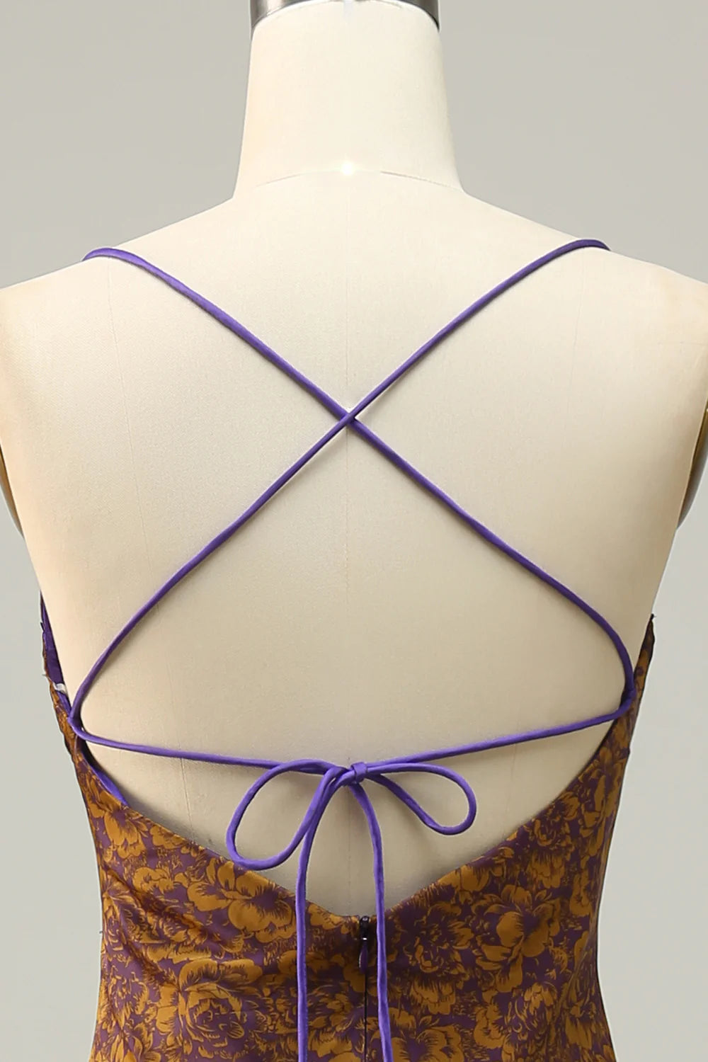 Sweet floral print brown long slim fitting bridesmaid dress