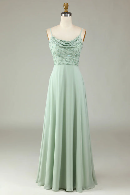 Italian Noodle Sexy Elegant Strap Beaded Bridesmaid Dress
