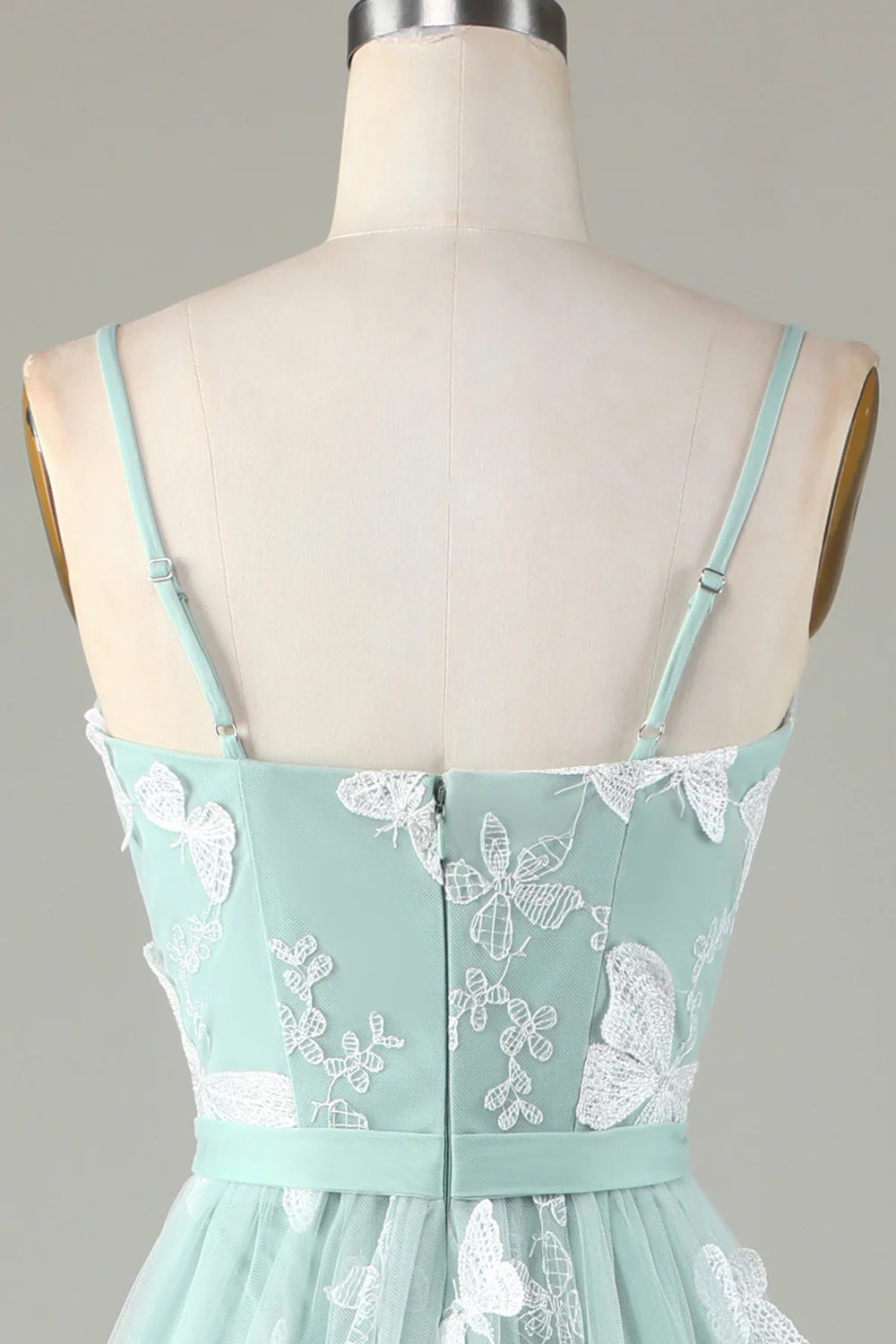 Elegant Italian Noodle Strap Matcha Bridesmaid Dress