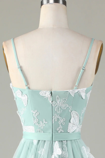 Elegant Italian Noodle Strap Matcha Bridesmaid Dress